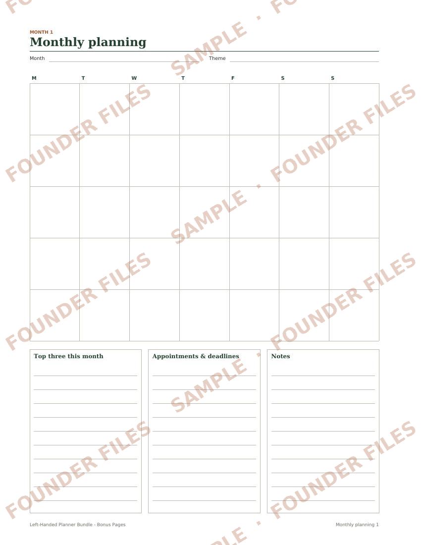 Monthly overview (bonus) — watermarked sample