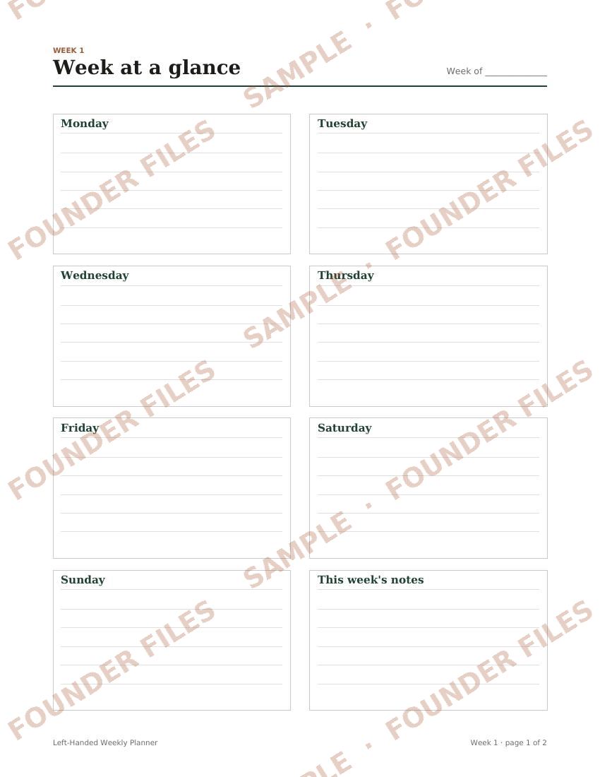 Week at a glance (Weekly Planner) — watermarked sample