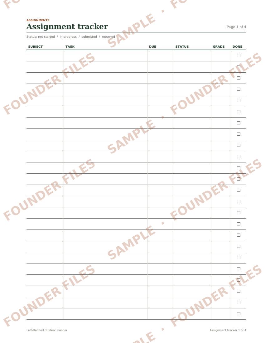 Assignment tracker — watermarked sample