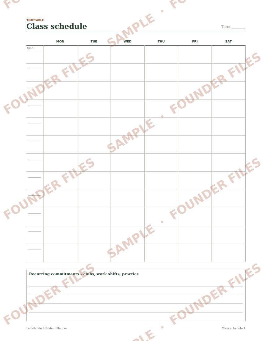 Class schedule — watermarked sample