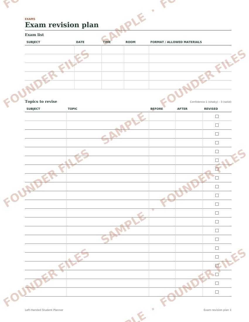 Exam revision plan — watermarked sample