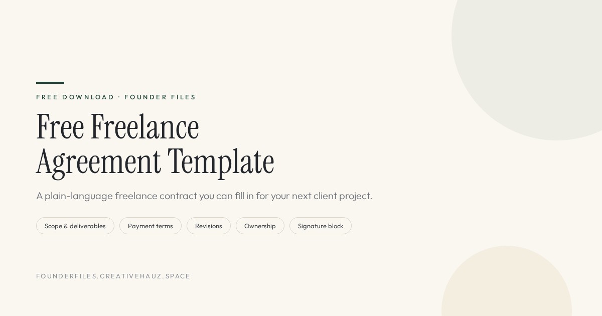 Free freelance agreement template from Founder Files Studio